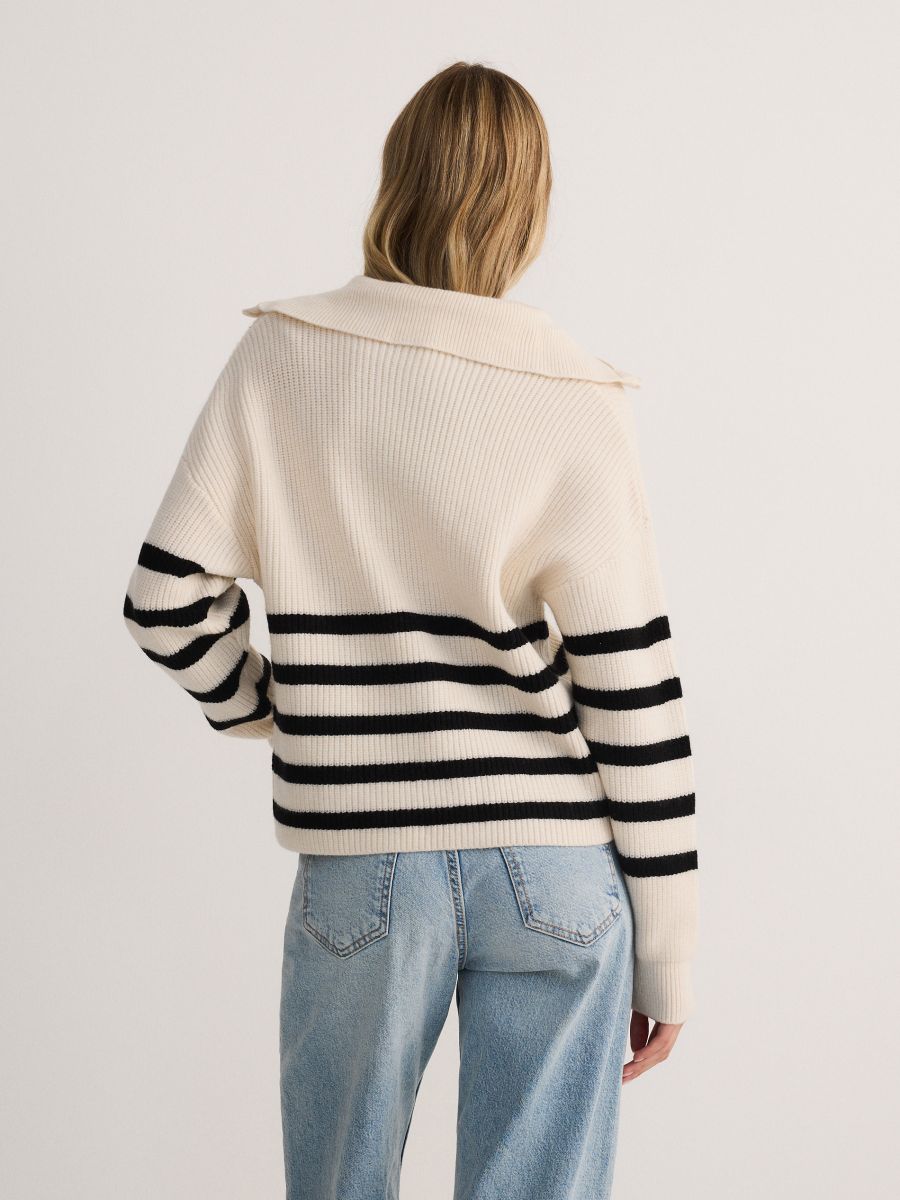 Zipped Turtle-neck Striped Sweater