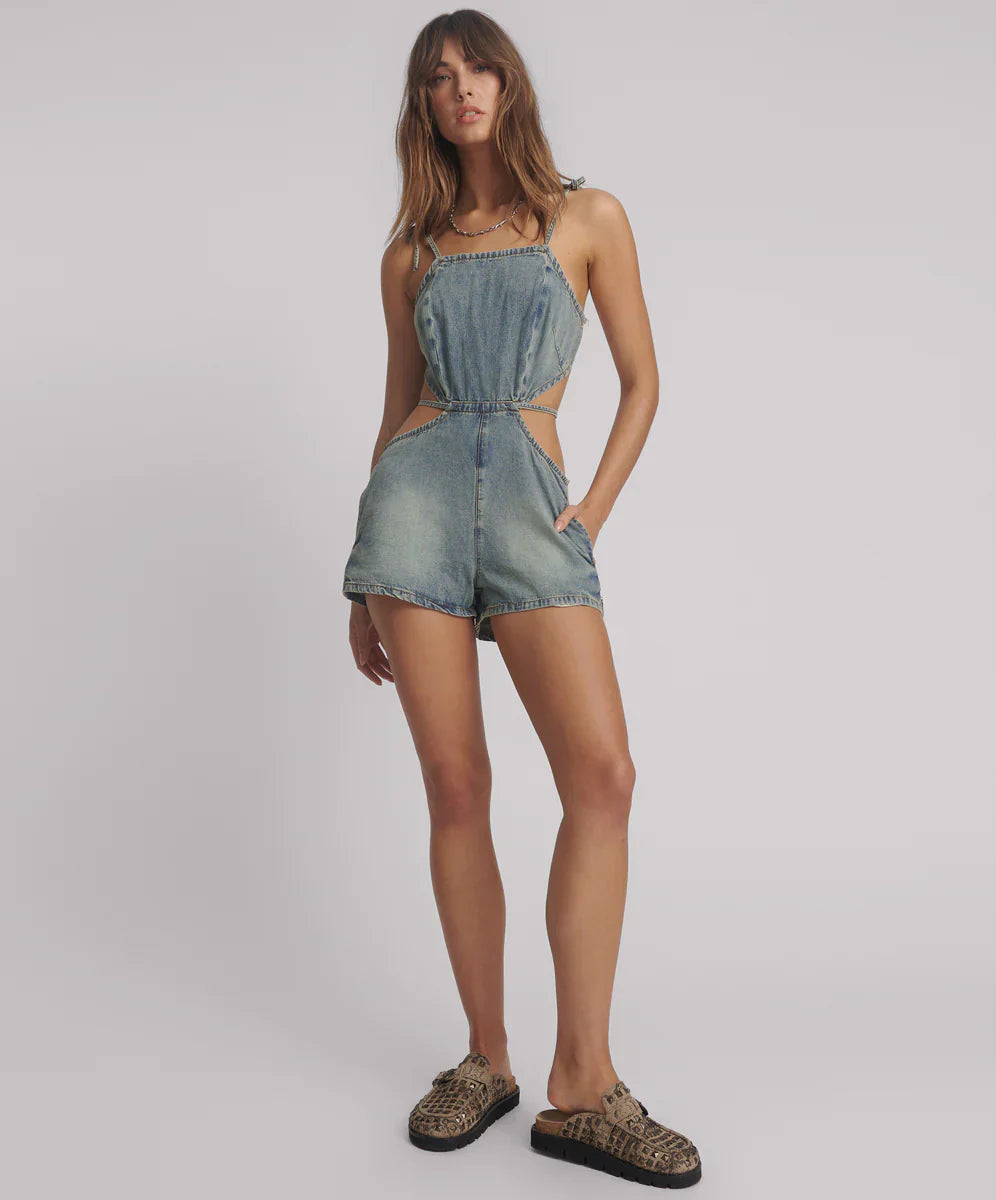 Backless Mini Denim Jumpsuit