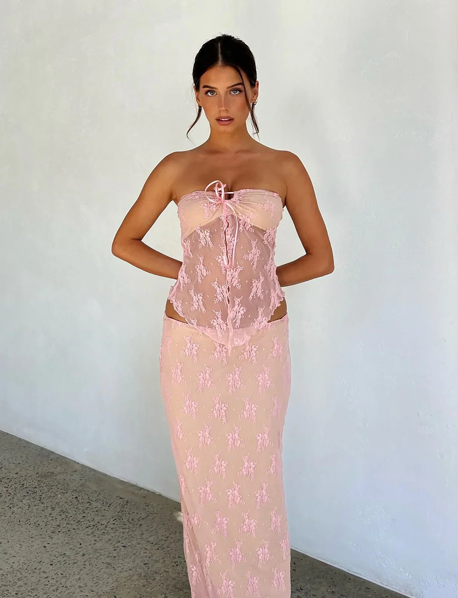 Elegant translucent top with skirt