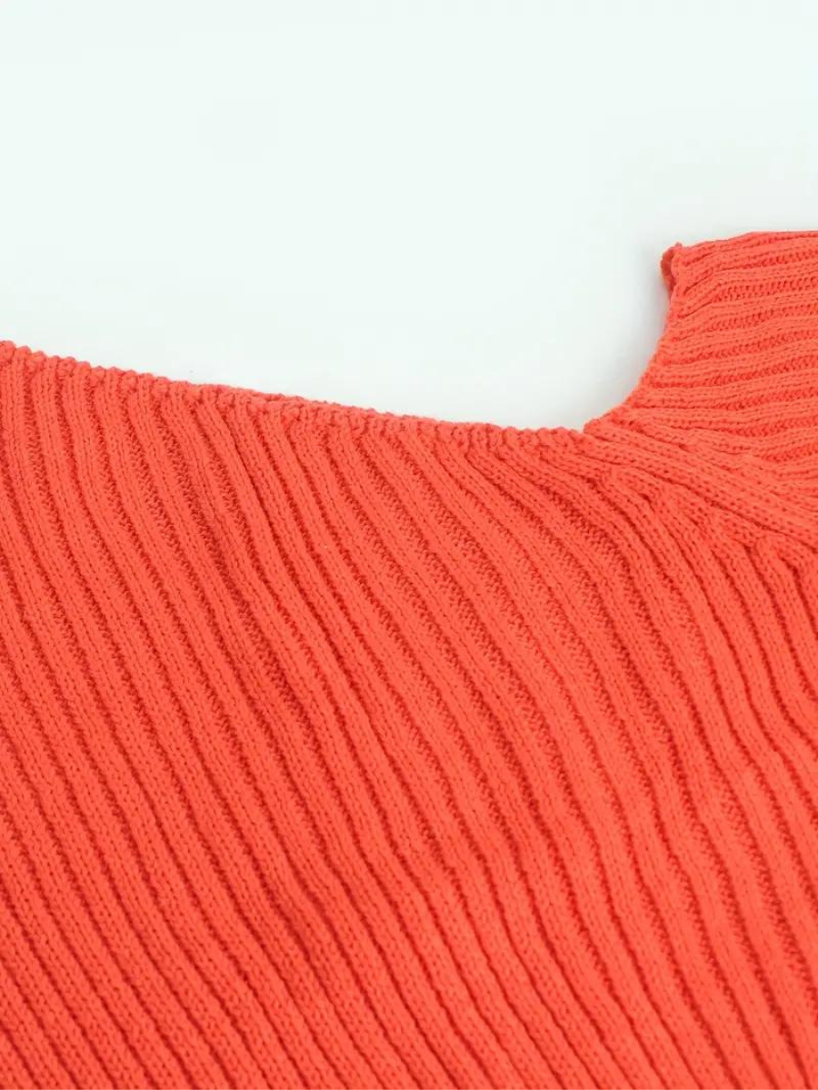 rib knitted sweater with asymmetrical neckline
