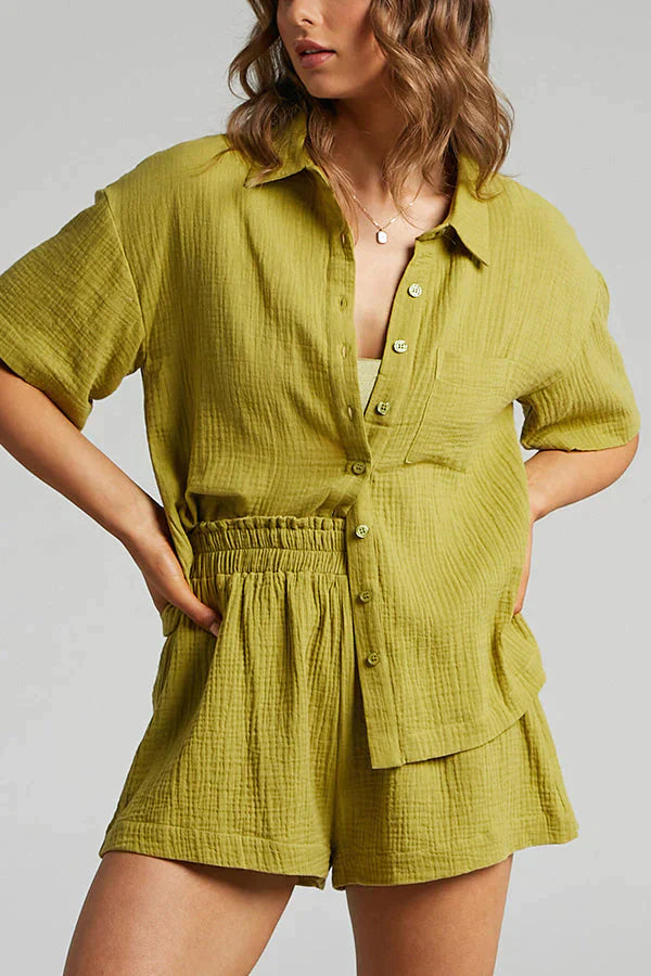 Striped loose shirt and shorts set for women