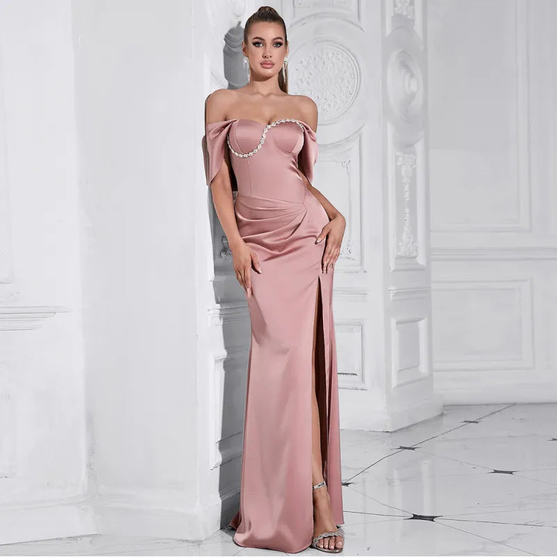 Off Shoulder Elegant Dress In Pink