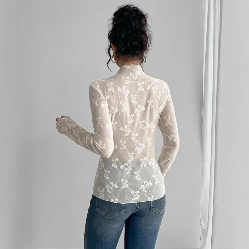 Ribbon Pattern Beige Top