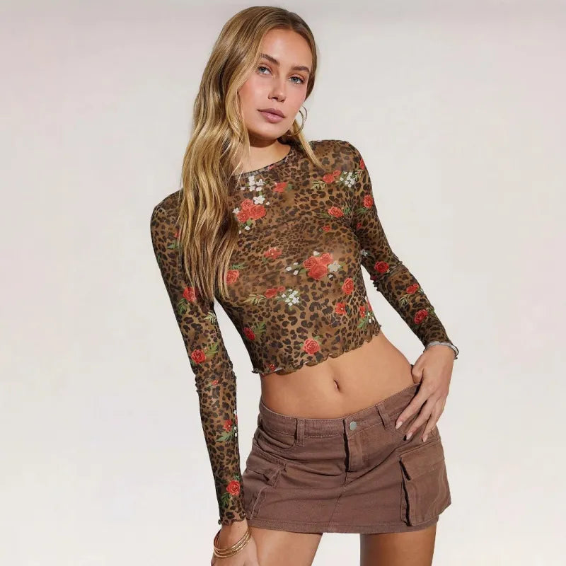 Leopard Print Mesh Top