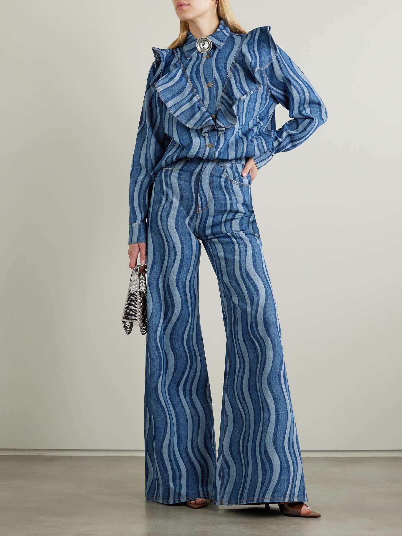 Blue Denim Suit With Stripes