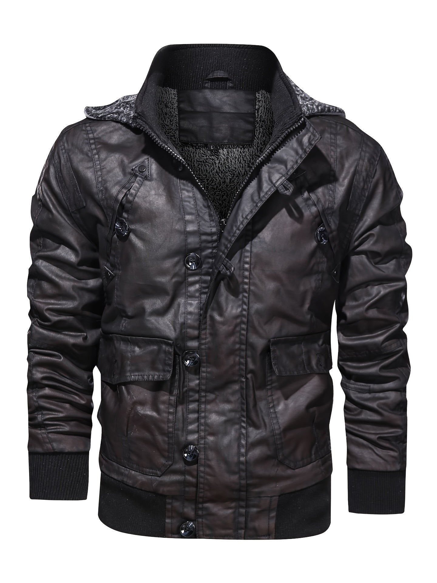 Black windproof fleece jacket with hood