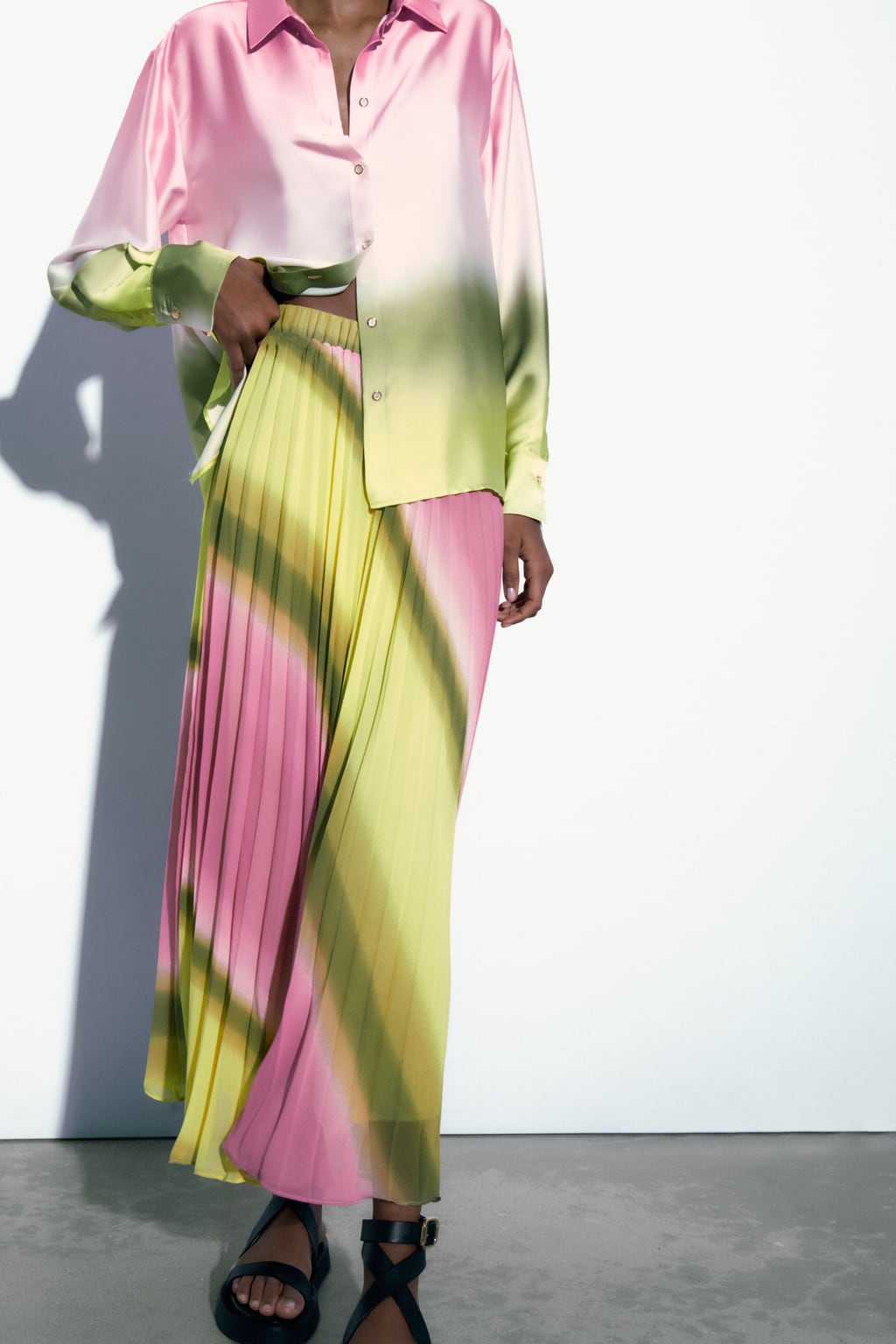 Batik pleated shirt with skirt set