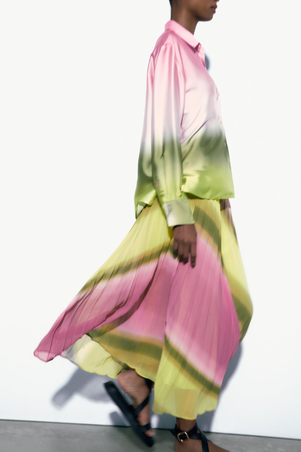 Batik pleated shirt with skirt set