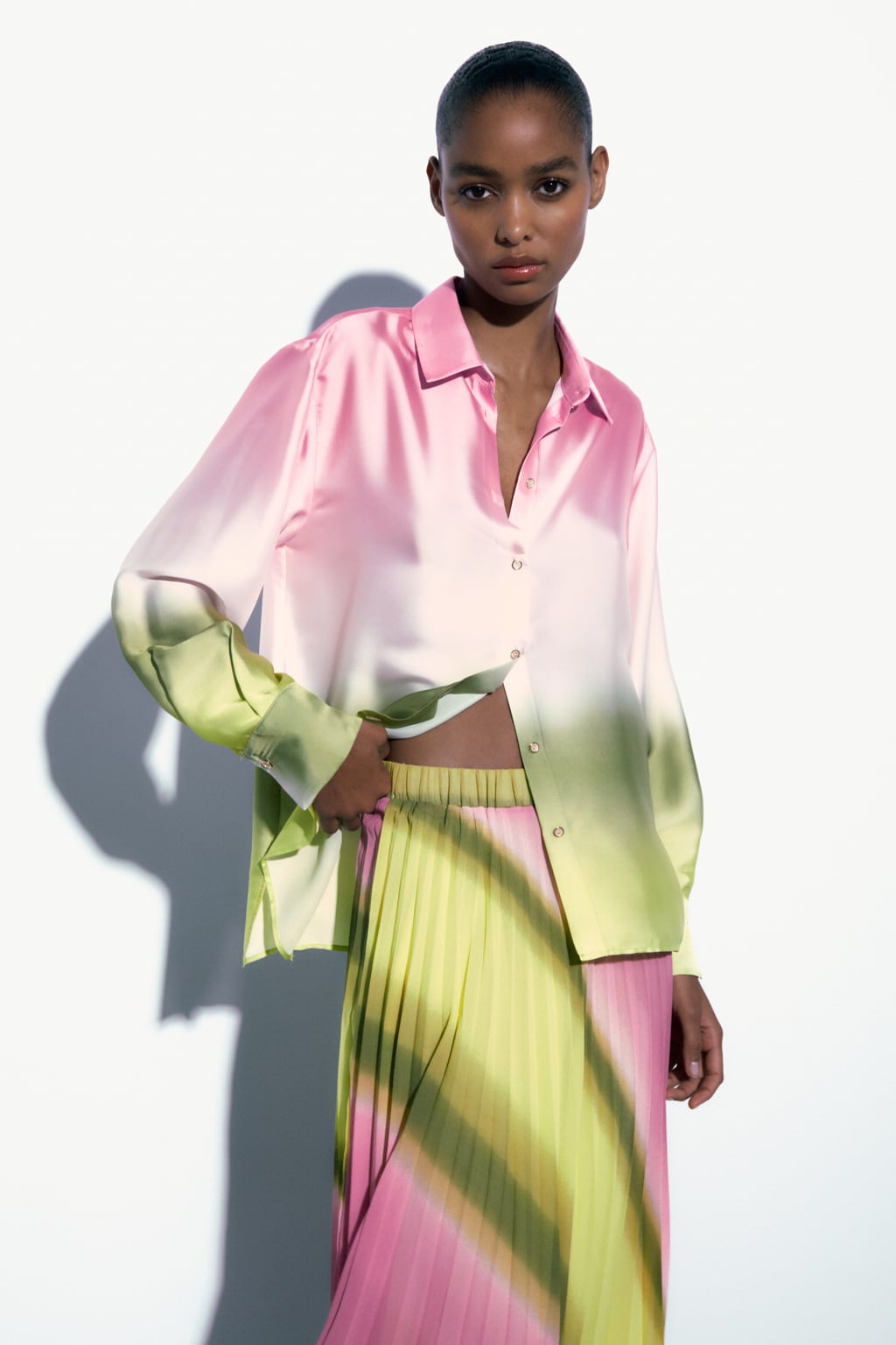 Batik pleated shirt with skirt set