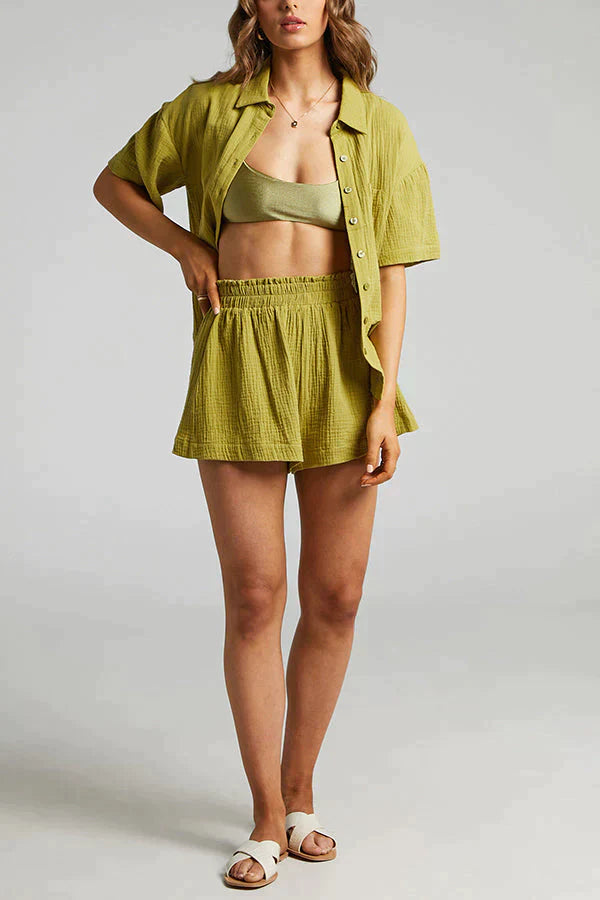 Striped loose shirt and shorts set for women