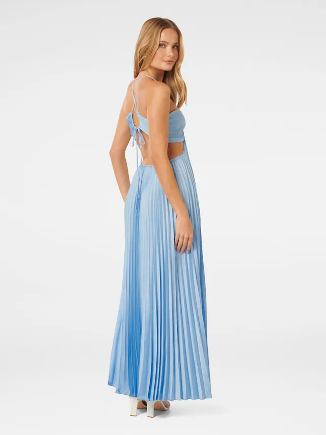 Pleated Light Blue Maxi Dress