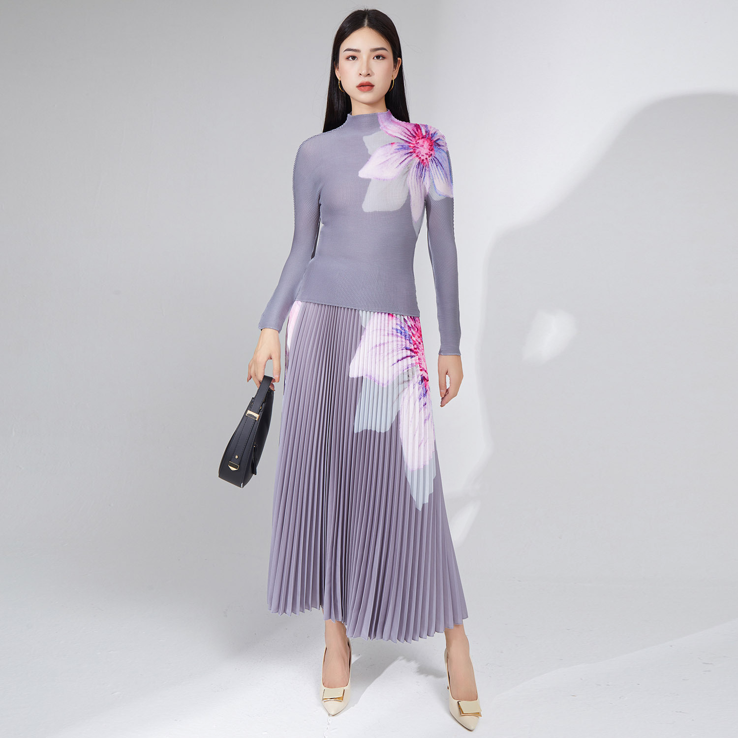 Pleated floral skirt with top