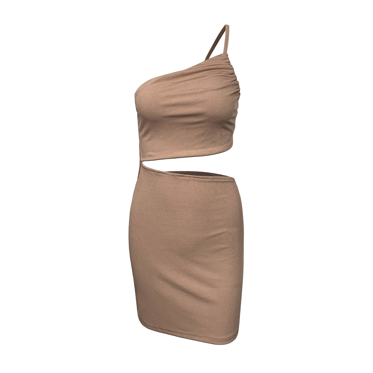 Bodycon mocha dress with one shoulder