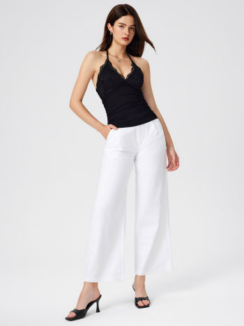 Halter Neck Backless Top With Lace