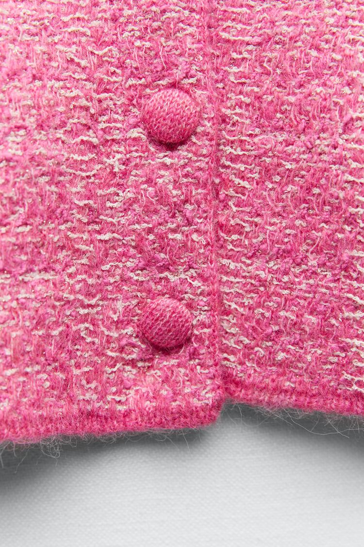 Textured knit cardigan with skirt suit