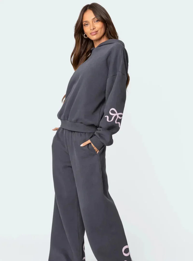Cozy Tracksuit With Imprinted Bows