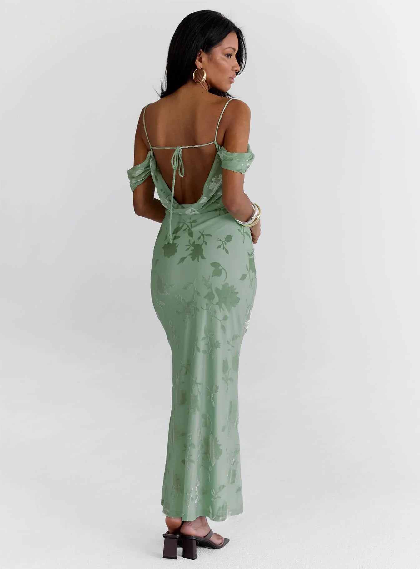 Backless Floral Midi Dress In Green