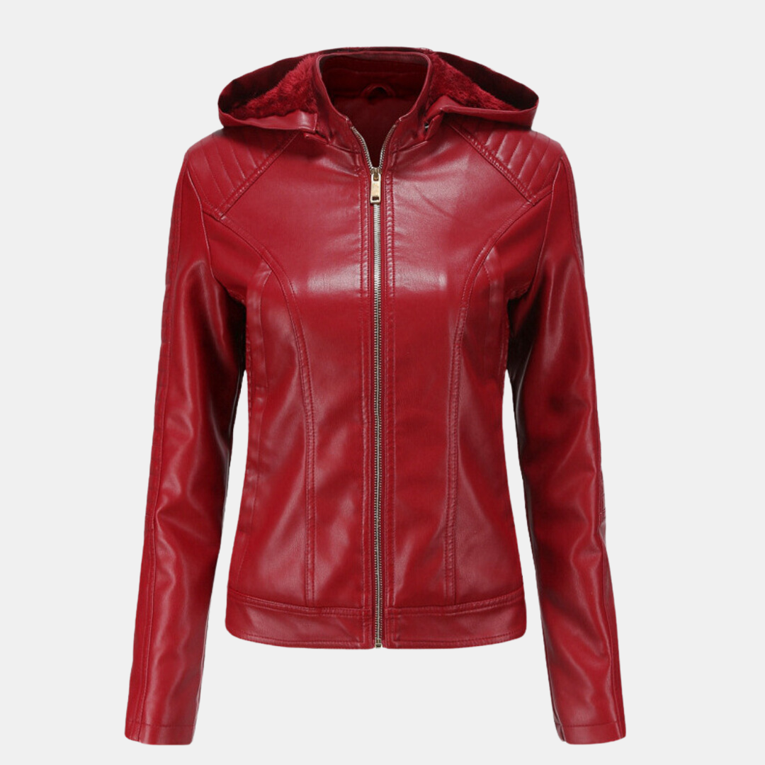 Women's leather jacket with hood