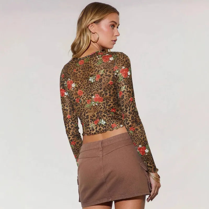 Leopard Print Mesh Top