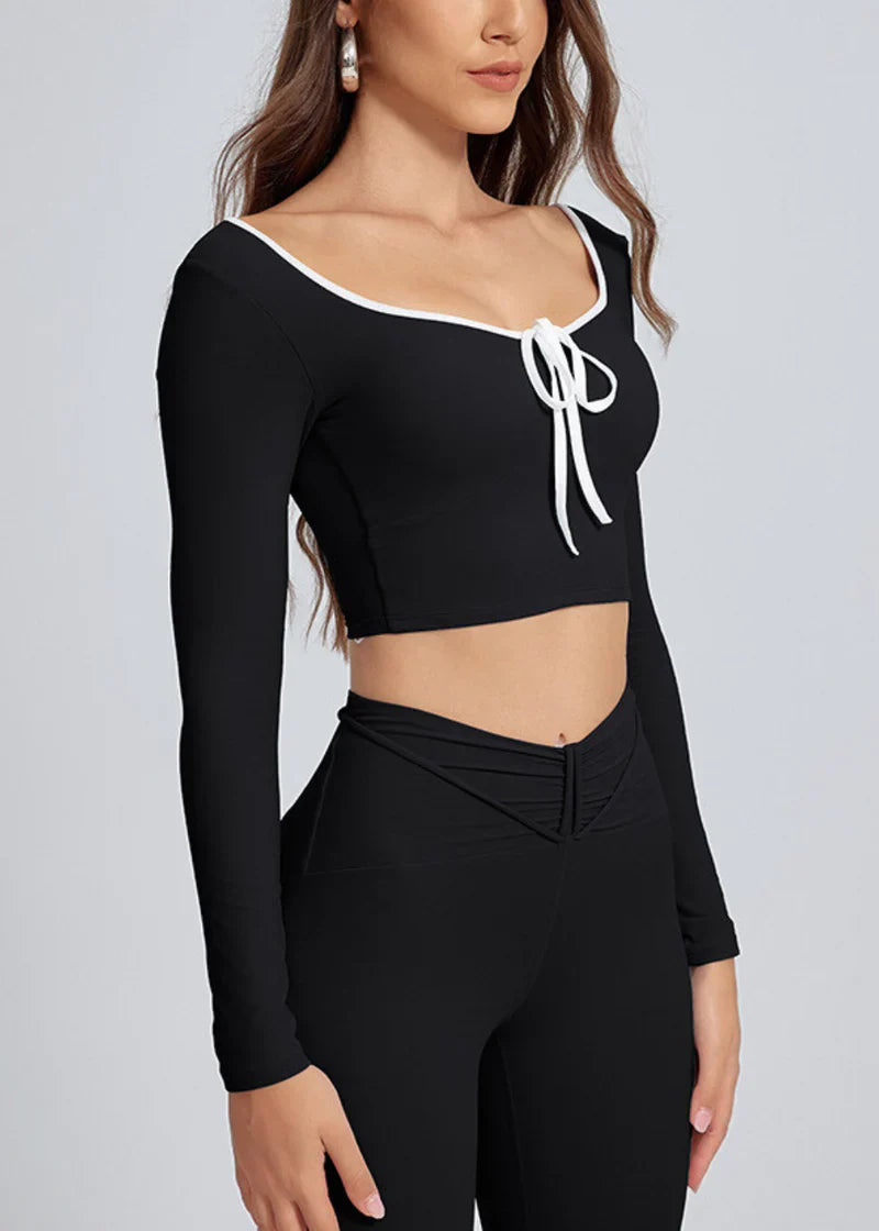 Long Sleeve Cropped T-Shirt With Ribbon