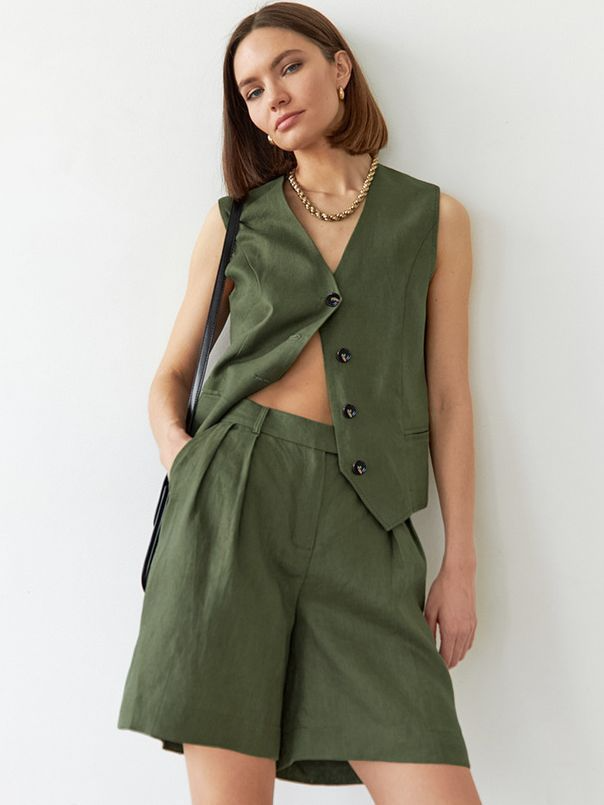 Green western shirt and short set