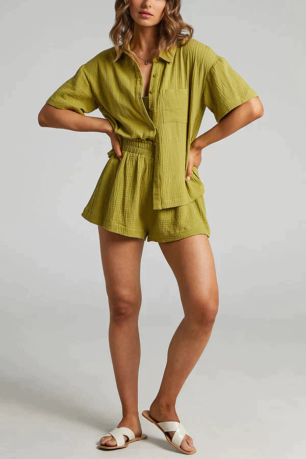 Striped loose shirt and shorts set for women