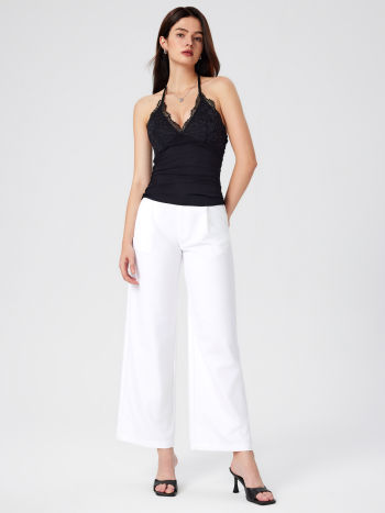 Halter Neck Backless Top With Lace