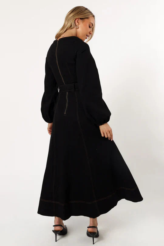 Long Sleeve Denim Maxi Dress In Black