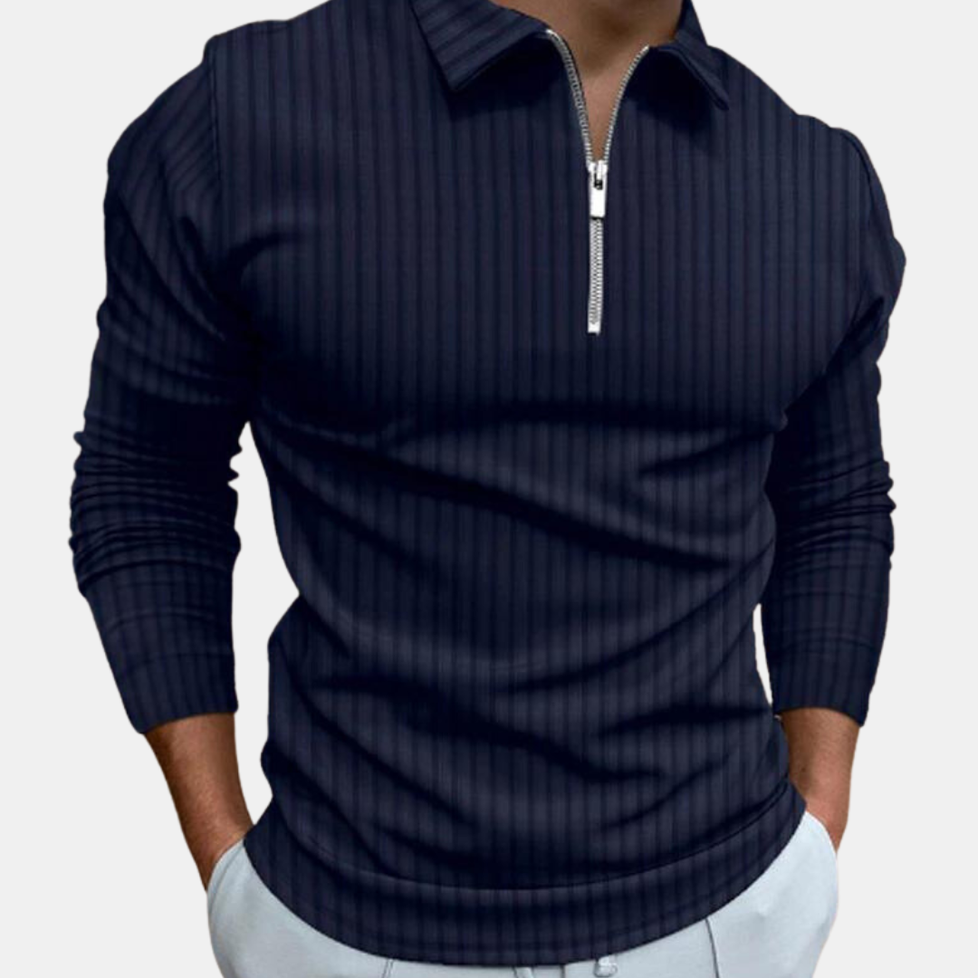 Striped long men's polo shirt