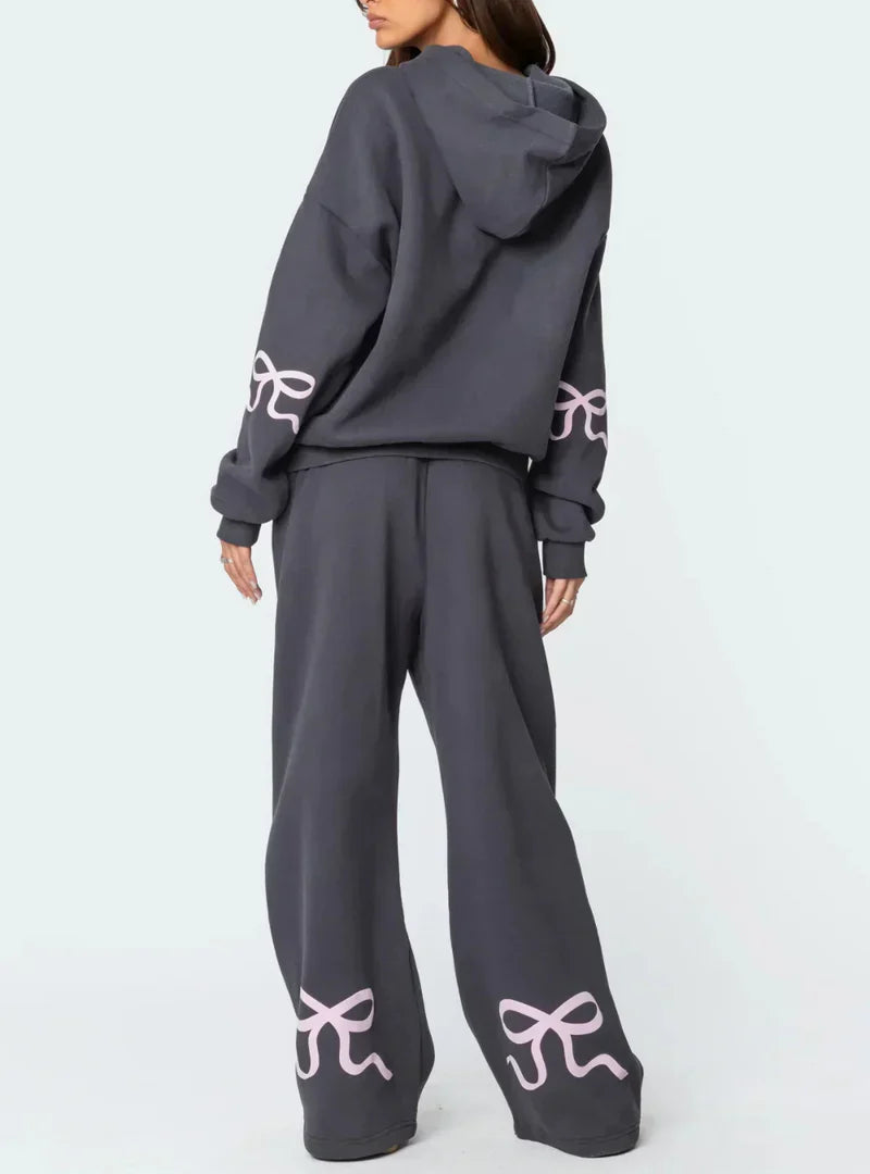 Cozy Tracksuit With Imprinted Bows
