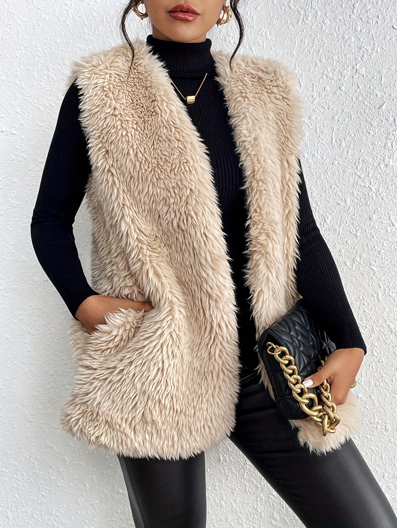 Faux fur cardigan with open front