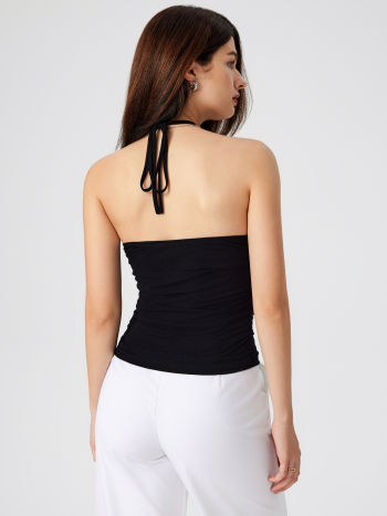Halter Neck Backless Top With Lace