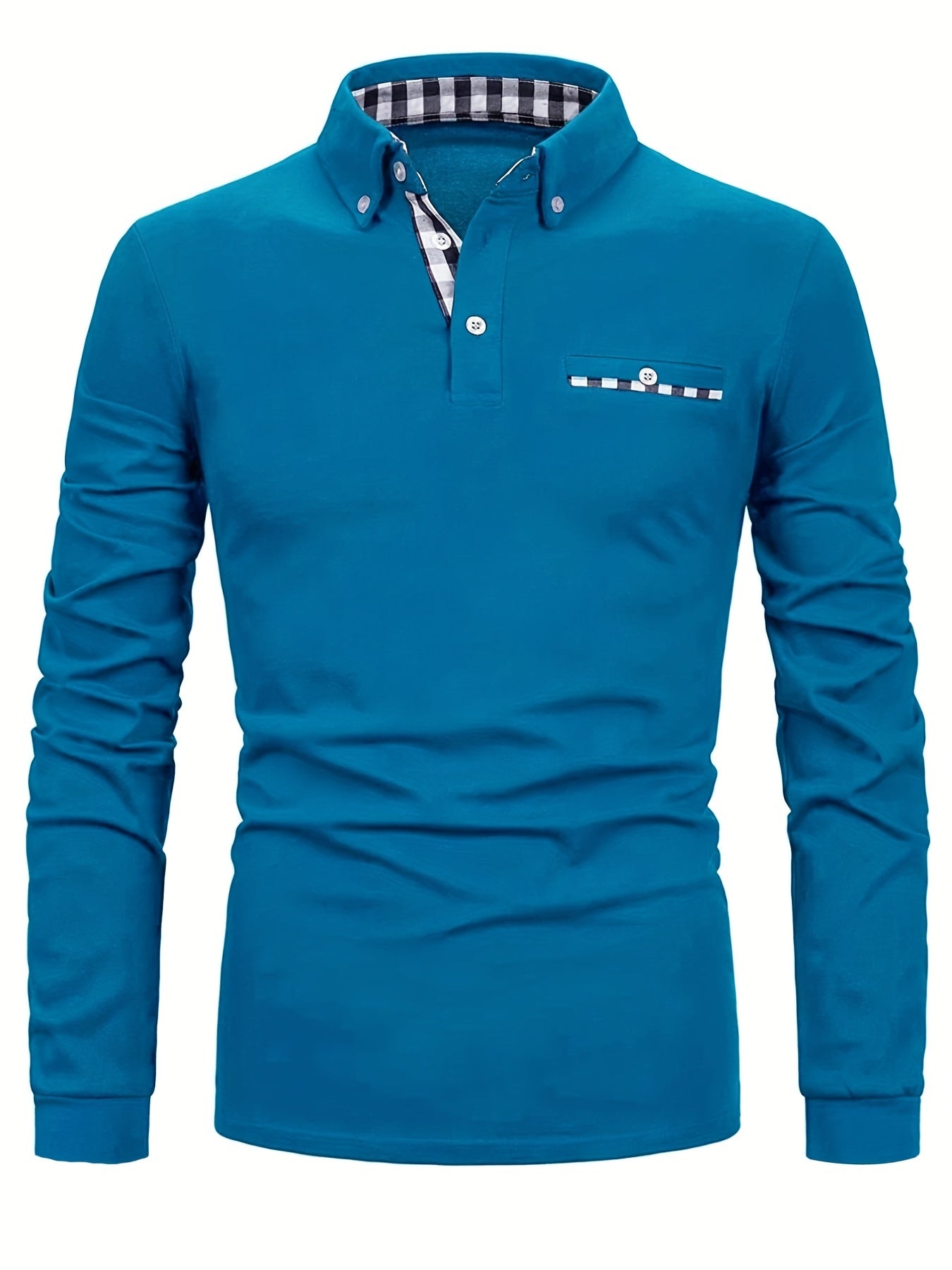 Checked patchwork shirt with lapels and long sleeves made of casual cotton with a light stretch