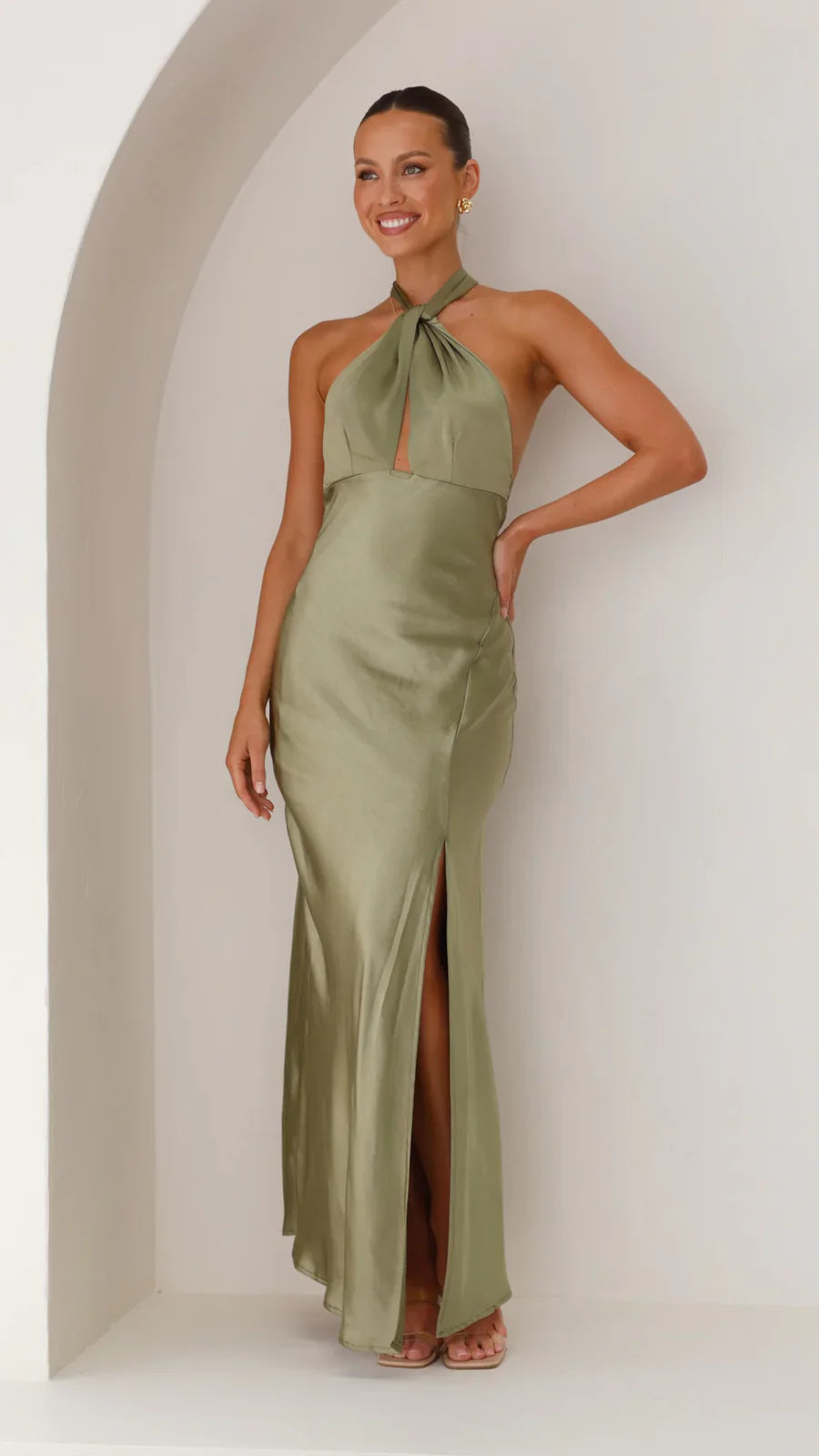 Halter Neck Satin Backless Maxi Dress