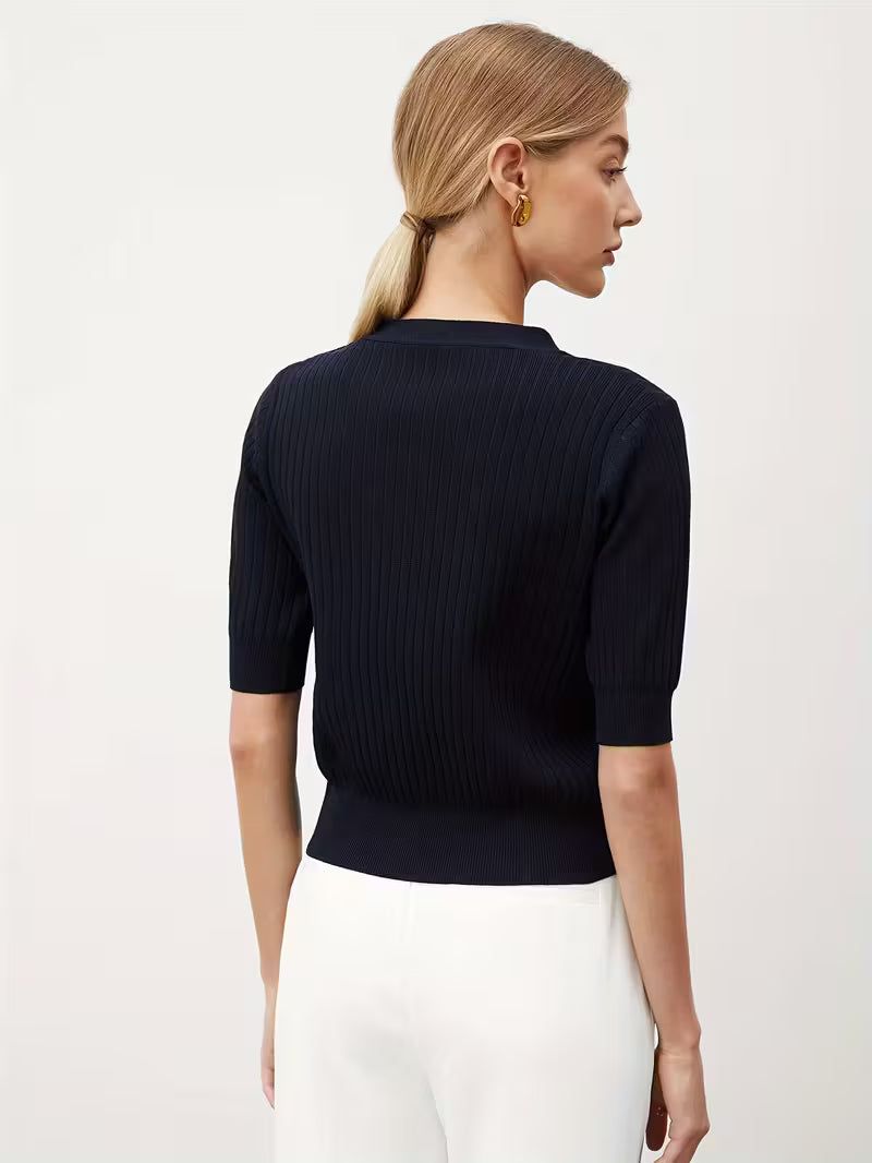 Short Sleeve Striped Black Cardigan