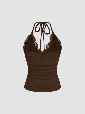 Halter Neck Backless Top With Lace