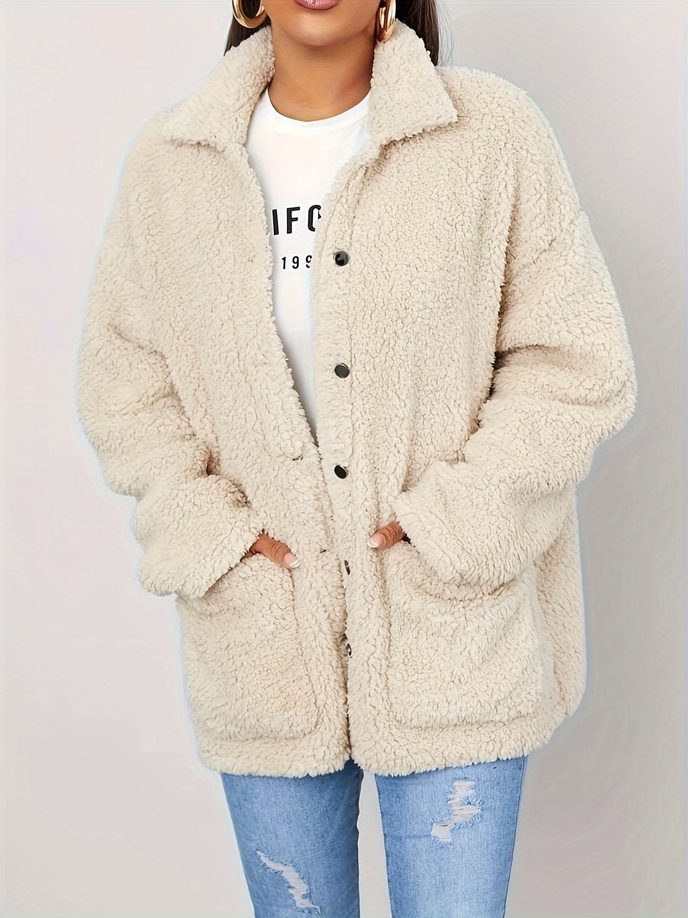 Beige warm teddy coat