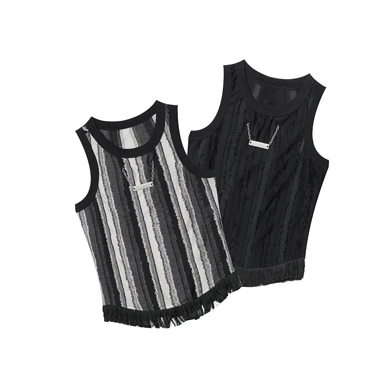 Textured Tank Top With Stripes