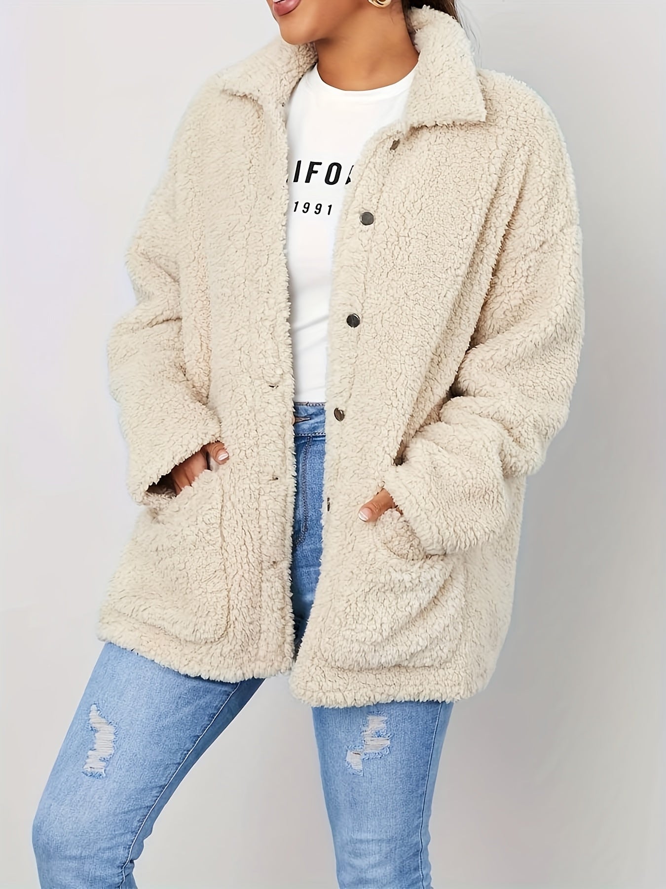 Beige warm teddy coat