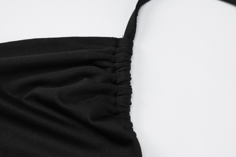 Black pink sheath dress with halter neck V-neck lace up and gloves