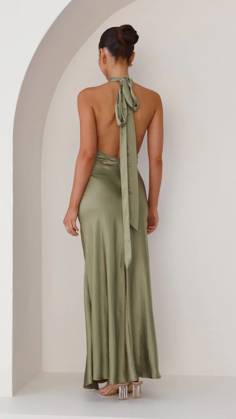 Halter Neck Satin Backless Maxi Dress