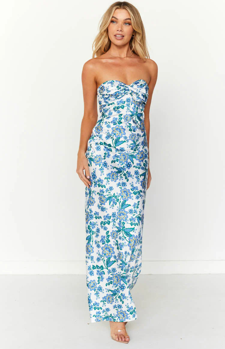 Blue Floral Formal Maxi Dress