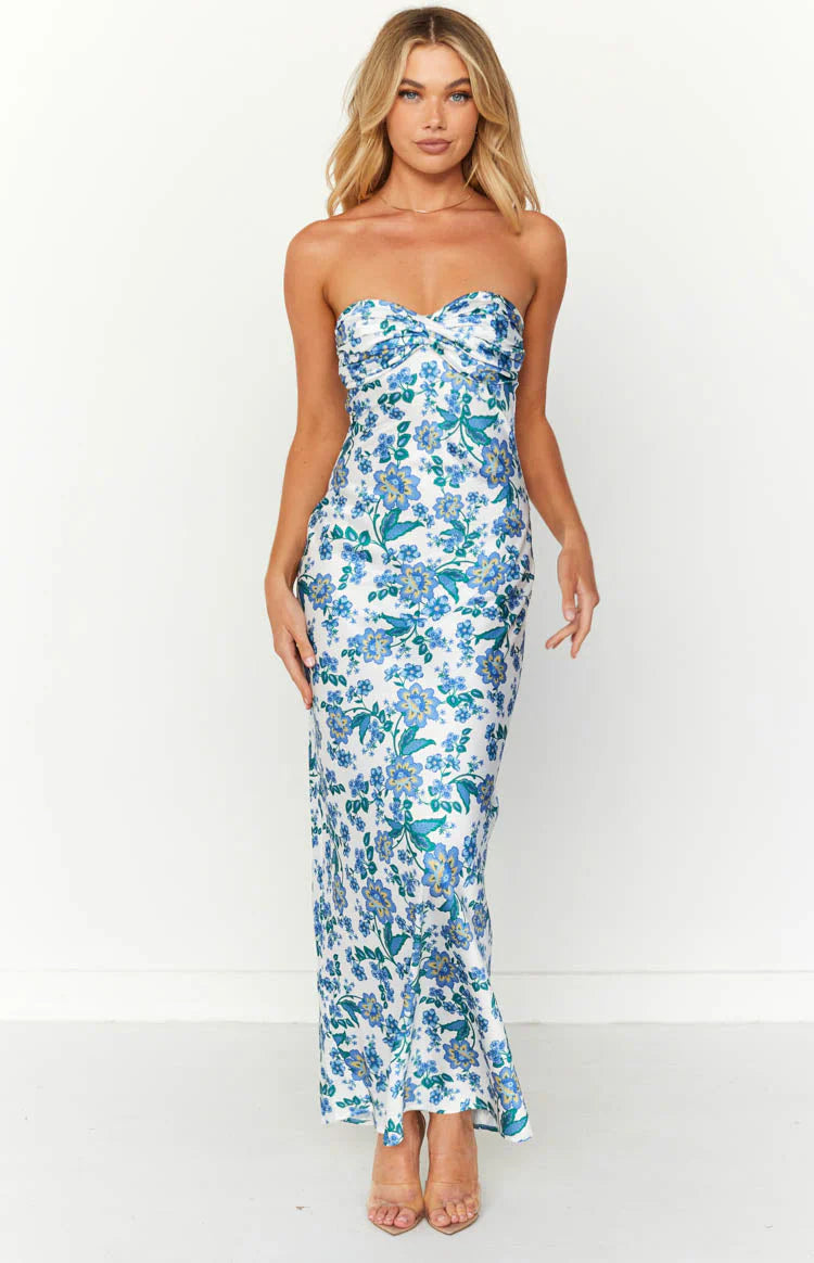 Blue Floral Formal Maxi Dress