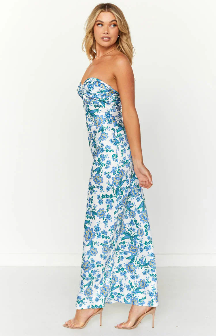 Blue Floral Formal Maxi Dress