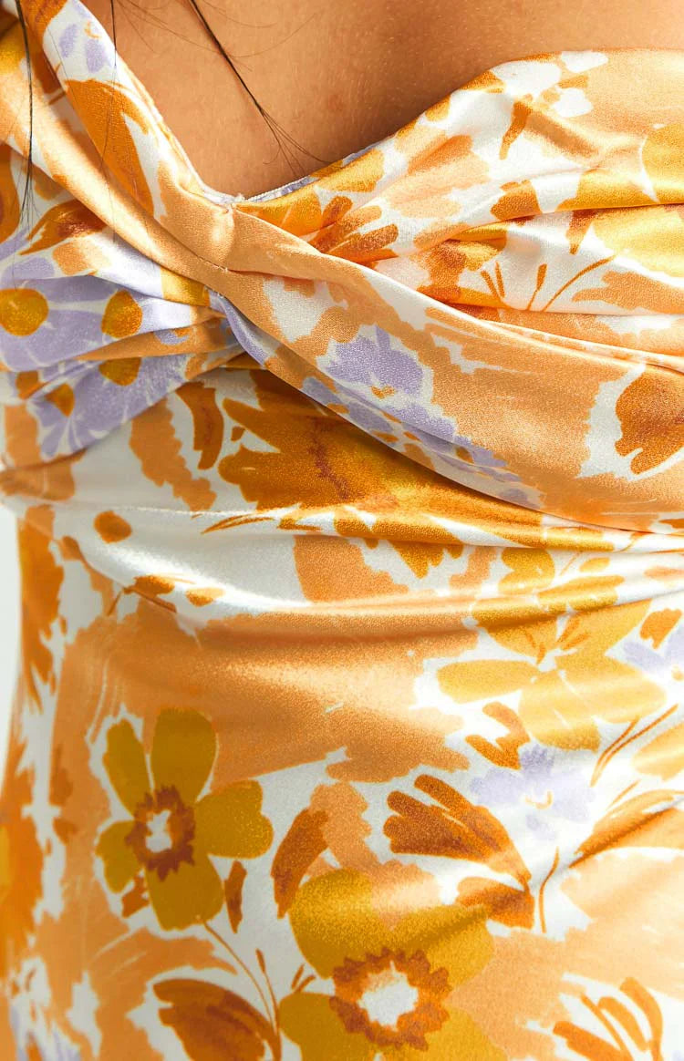 Orange Floral Formal Maxi Dress