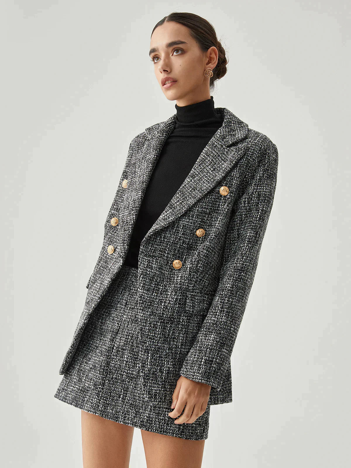 Gray blazer and skirt set