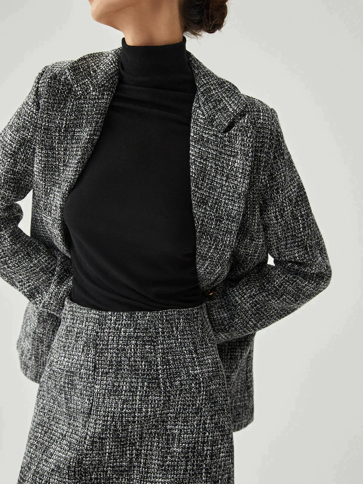 Gray blazer and skirt set