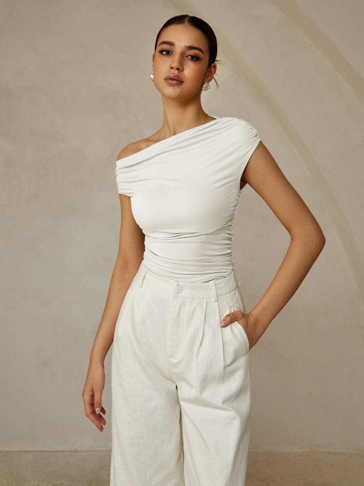 Sleeveless T-shirt With Asymmetrical Neckline