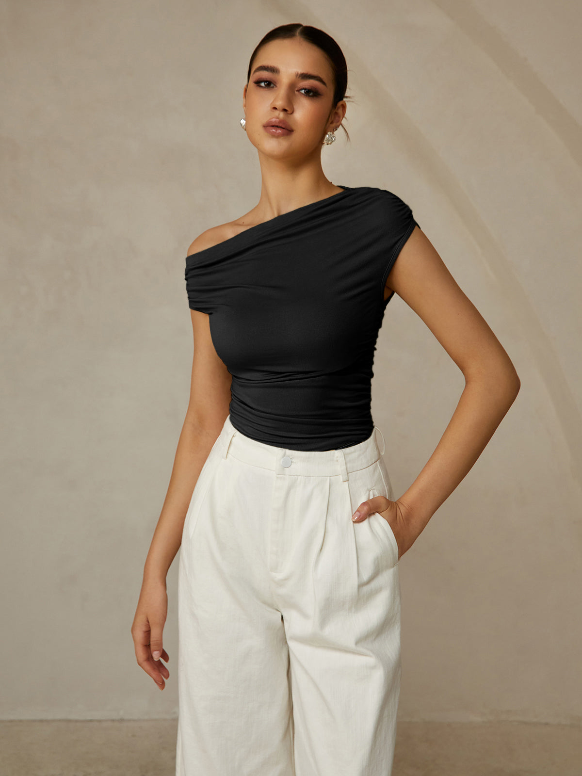 Sleeveless T-shirt With Asymmetrical Neckline