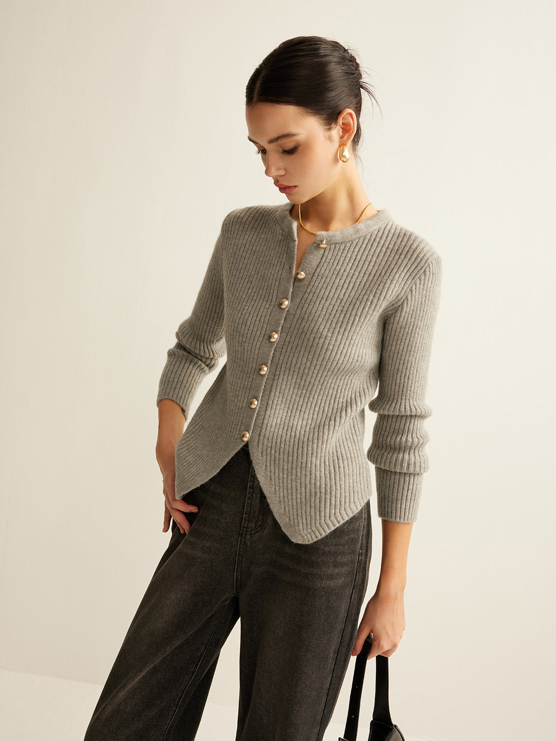 Striped Knitted Cardigan With Gold Buttons